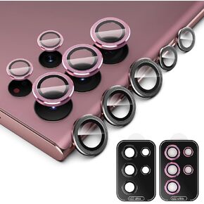 Simpeak 2 Pack Individual Camera Lens Protector Compatible with Samsung Galaxy S22 Ultra 5G 2022, 9H Tempered Glass Camera Cover Metal Ring for S22 Ultra [Installation Tray], Black+Colorful