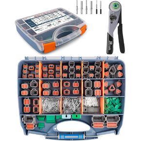 JRready DTP&DTHD Deutsch Connector Crimp Tool Kit ST6361 Contains DTP 2,4 Pin and DTHD 1 Pin Automotive Electrical Connectors with 12# Solid Contacts and Deutsch Crimp Tool ACT-HDT-12DTP