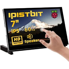 Raspberry Pi Screen, 7 Inch Touchscreen Monitor, IPS 1024×600, Dual Built-in Speakers, HDMI Portable Monitor Compatible with Raspberry Pi 5/Pi 4B/3B+/3B, BB Black, Win11/10/8/7, Driver Free