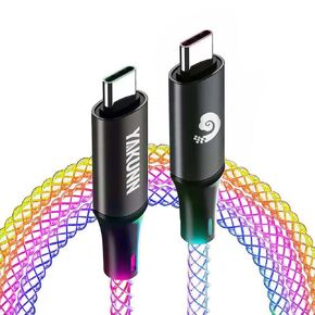 3.3FT RGB Colorful Glowing USB Type C Fast Charging Cable, Data Transfer, RGB Gradual LED Light up USB A to C, 66W/6A Ultra-Durable Fast Charging Wire, Compatible with Android USB-C Devices