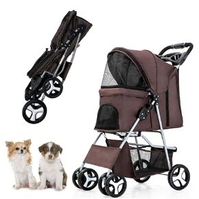 Small Dog Stroller, Pet Stroller for Small Dogs Cats with Storage Basket Cup Holder, up to 33lbs (Blue)