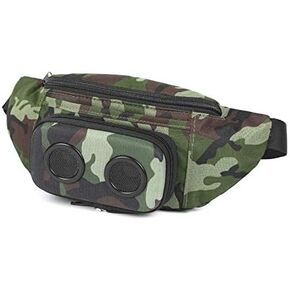 Fannypack with Speakers. Bluetooth Fanny Pack for Parties/Festivals/Raves/Beach/Boats. Rechargeable, Works with iPhone & Android. (Camo, 2024 Edition)