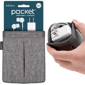 Pocket for Earphone and Charger Snap & Store Padded Accessory Travel Pouch for AirPods Pro, Earbuds in Grey