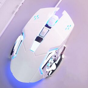 RGB Gaming Mouse, 6 Buttons, 4 Adjustable DPI Up to 3600, Ergonomic Design, Multi Color Lights, Wide Compatibility (White Audible Mouse)
