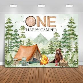 One Happy Camper Backdrop 7x5ft Forest Camping Boys' 1st Birthday Background Party Decorations Boy's Adventure Happy Camper First Birthday Banner Photo Booth Props