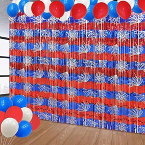 Spider Web Birthday Decorations Spider Backdrop Spider Curtains Spider Red Blue Photo Backdrop for Spider Birthday Party Decorations Spider Party Supplies (2 red)