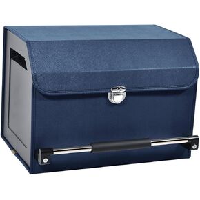 Car Trunk Organizer, Push-pull Handle, Leather Collapsible 2 Compartments Car Organizers with Lid, Car Trunk Storage Organizer, Suitable for All Kinds of Cars, SUV, Minivan (Large, White)