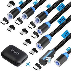 Magnetic Charging Cable,(7-Pack,1ft/3ft/3ft/6ft/6ft/10ft/10ft) Magnetic Phone Charger,2-in-1 USB Magnetic Cable Compatible Micro USB,Type C(Black,Gen 1)