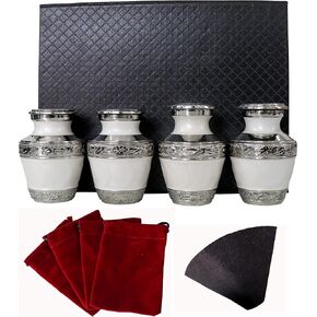 Small Urns for Human Ashes Adult Male Female | Gift Pack of Pearl White Aesthetic Mini Urn, Red Velvet Carry Bag, A Paper Funnel in a Premium Gift Box