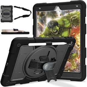 Case for iPad 9th/8th/7th Generation 10.2 inch Case 2021/2020/2019 with Pencil Holder, Shockproof Case with 360° Rotating Hand Strap & Stand, Kids iPad Case for iPad 10.2 inch