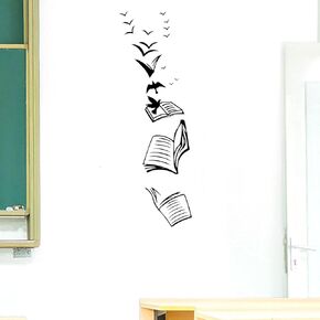 BIBITIME DIY Open Books Flying Birds Wall Decals Stickers Back to School Library Reading Corner Classroom Bedroom Study Room Office Decor Decal