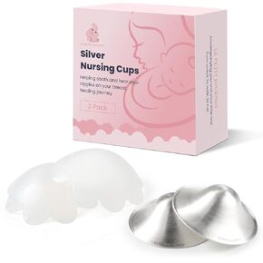 Original 999 Pure Silver Nursing Cups with Silicone Pads, Nipple Shields for Nursing Newborn Essentials, Silver Nipple Covers for Breastfeeding, Silver Nipple Guards for Soothing and Healing
