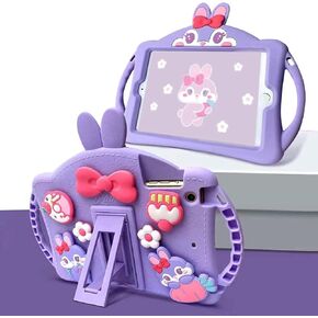 iPad 6th Generation Case for Kids, iPad 5th Generation Case,HDTOP Cute iPad Cover 2017/2018 9.7 inch with Kickstand Shoulder Strap,Silicone Shockproof iPad Air/Air 2 Case (Purple)