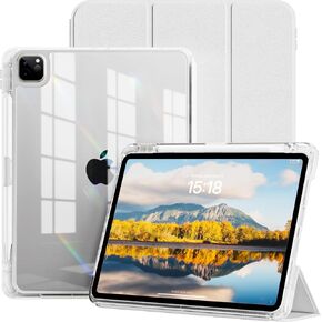 New Case for iPad Pro 12.9 inch 2022/2021/2020/ (6th/5th/4th Gen) with Pencil Holder, 2 in 1 Transparent Back iPad Pro 12.9 inch Case Supports Pencil 2 Charging, Auto Sleep/Wake (Gray)