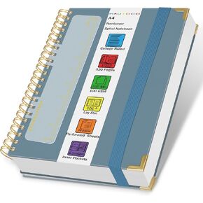 HAUTOCO Spiral Notebook Journal 8.5"x 11", College Ruled Leather Notebook with 320 Pages, 100 GSM Paper, A4 Hardcover Notebook, Lined Journaling Notebooks for Work, Office, School, Business, Black