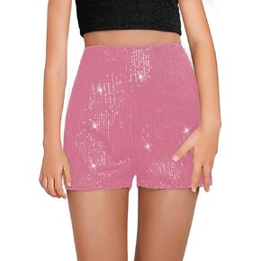 CharmWM Girls Sequin Shorts Elastic Straight Leg Sparkly Glitter Party High Waist Shorts 5-14 Years