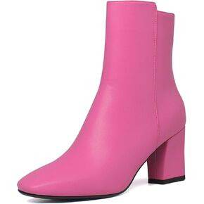 SHEMEE Women's Block Heels Ankle Booties Square Toe Chunky Heel Side Zipper Short Boots