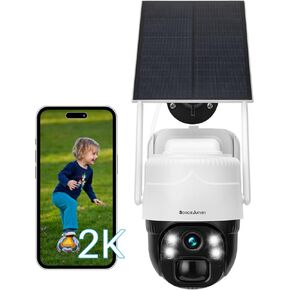 Solar Security Camera Outdoor Wireless, Battery Powered Security Camera for Home Security, WiFi Surveillance Camera System with Color Night Vision, Two-Way Audio, Motion Sensor, SD and Cloud Storage