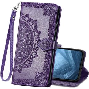 Wallet Case for Google Pixel 9A,Woman Flip Case PU Leather Emboss Mandala Flowers Wrist Strap Folio Card Slots Magnetic Kickstand Protective Phone Cover for Google Pixel 9A Blue in Saudi Arabia