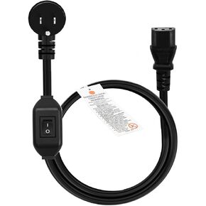 Swtich Power Cord,Cooker Power Cord with On-Off Switch, Computer Power Cord with On/Off Switch,Nema 5-15P to C13 Power Cord with Inline Switch, Length=3Feet Black