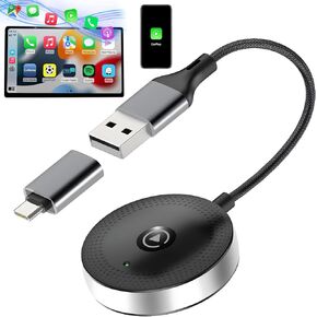 Wireless CarPlay Adapter Bluetooth Car Adapter for iPhone 16 Pro Max Convert Wired to Wireless for iPhone ios10+ Low Delay Replace Carplay Cable Fits Cars from Toyota,Honda,Jeep,Ford,Chevrolet etc.