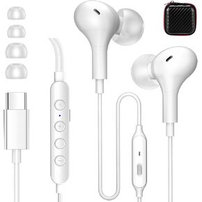 USB C Headphones with 5 Preset EQs 7 Voice Changer,Wired Earbuds Type C Earphones Noise Canceling In-Ear Headset,HD Mic,HiFi Stereo,Deep Bass,Clear Sound for Recording,Karaoke Sing,Music/Game,White