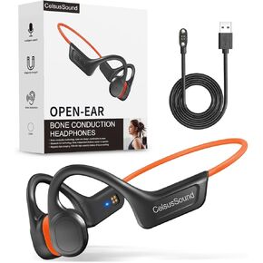 Bone Conduction Headphones, Open Ear Wireless Bluetooth 5.3 Headphones, IPX7 Waterproof Sports Earbuds with Microphone, 10HR Playtime, Lightweight Headset for Running,Workout,Gym(Orange)