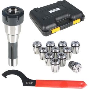 Tool Handle R8-ER32 Tool Handle ER32 Collet Set for CNC Engraving Machine and Milling Machine with Wrench and 11 Pcs 1/8-3/4 Inch Collets