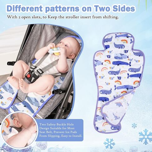 Gel Car Seat Cooler Pad,1 Pcak Double Sides-Universal Baby Stroller Ice Cushion,Summer Cooling Seat Liner,Multifunctional Suitable for Baby Dining Chair,Child Safety Seat(Dinosaur + Elephant) in Saudi Arabia