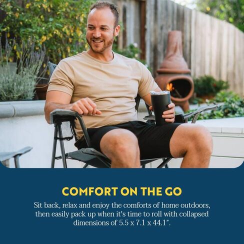 كرسي التخييم جي سي آي كومفورت برو للتخييم في الهواء الطلق | كرسي قابل للطي مع مساند للذراعين متينة وحامل مشروبات وحقيبة حمل محمولة - رمادي بيوتر منقط in Kuwait