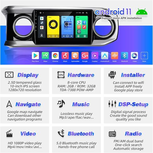 for Toyota Tacoma 2016-2020 upgrade Android Radio Compatible with Wireless Carplay Android Auto,Car Stereo Bluetooth Navigation GPS WIFI Multimedia Player 8Core 1280X720 TouchScreen Head Unit in Kuwait