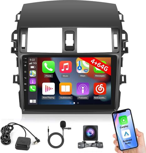 راديو السيارة 8 Core 4+64G EKAT Android لسيارة Toyota Corolla 2009-2013 - Carplay اللاسلكي وAndroid Auto شاشة لمس IPS 9 بوصة مع DSP/GPS/WiFi + كاميرا احتياطية وميكروفون in Saudi Arabia