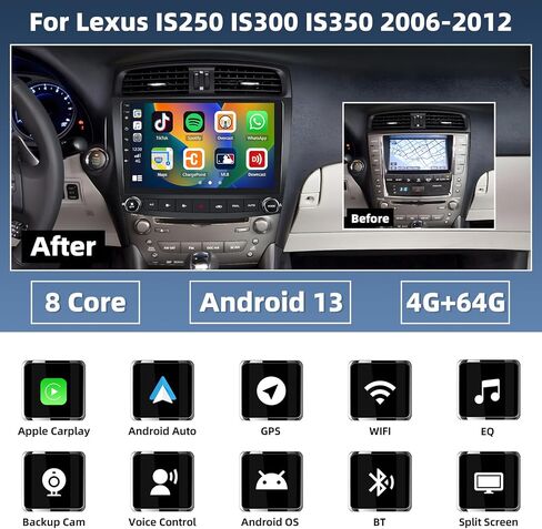 2+64G Android 13 Car Stereo for Lexus IS250 IS300 IS350 2006-2012 with Wireless Carplay Android Auto,10.1'' Touchscreen Lexus IS250 Car Radio with Mirror Link WiFi/GPS Bluetooth FM/RDS SWC+Rear Camera in Saudi Arabia