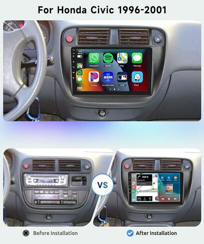راديو سيارة 8 CORE 2G+64G لسيارة Honda Civic 1996-2001 مع CarPlay/Android Auto، Podofo 9 بوصة 1280 * 720P IPS شاشة لمس ستيريو Android 13 GPS WiFi Bluetooth DSP SWC + كاميرا احتياطية عالية الدقة in Saudi Arabia