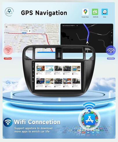 راديو سيارة 8 CORE 2G+64G لسيارة Honda Civic 1996-2001 مع CarPlay/Android Auto، Podofo 9 بوصة 1280 * 720P IPS شاشة لمس ستيريو Android 13 GPS WiFi Bluetooth DSP SWC + كاميرا احتياطية عالية الدقة in Saudi Arabia