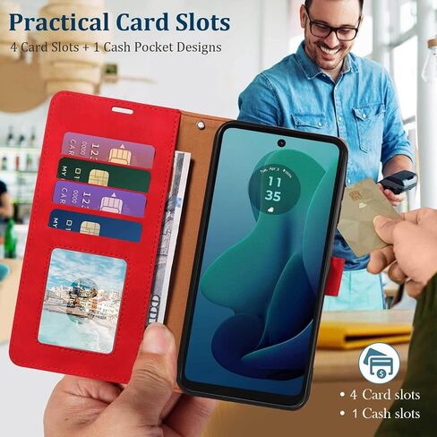 for Moto G 5G 2024 Case Wallet/for Moto G Play 5G 2024 Phone Case,RFID Blocking 4 Card Slots Holder,Wrist Strap,Shockproof Protective Stand Leather Magnetic Folio Flip Cover (Black) in Saudi Arabia