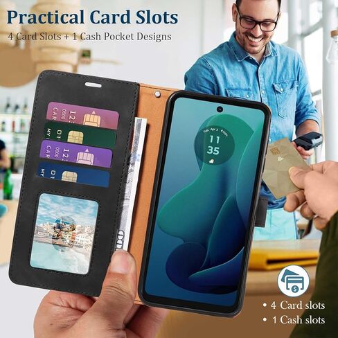 for Moto G 5G 2024 Case Wallet/for Moto G Play 5G 2024 Phone Case,RFID Blocking 4 Card Slots Holder,Wrist Strap,Shockproof Protective Stand Leather Magnetic Folio Flip Cover (Black) in Saudi Arabia