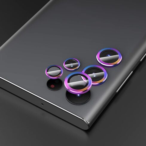 Simpeak 2 Pack Individual Camera Lens Protector Compatible with Samsung Galaxy S22 Ultra 5G 2022, 9H Tempered Glass Camera Cover Metal Ring for S22 Ultra [Installation Tray], Black+Colorful in Saudi Arabia