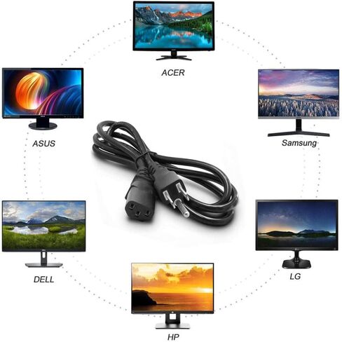 سلك الطاقة متوافق مع Samsung Dynex LG Panasonic Toshiba Philips Asus HP Dell Plasma TV، الشاشات، أجهزة الكمبيوتر، أجهزة التلفزيون، أجهزة العرض Epson، استبدال كابل الطاقة العالمي ذو 3 شقوق 18 AWG UL in Kuwait