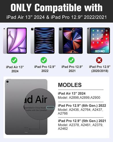 MoKo Case Compatible with iPad Air 13 Inch M2 Case 2024/ iPad Pro 12.9 (6th/5th Gen 2022/2021), Slim Frosted Hard PC Back Cover, Support Touch ID & Pencil Pro/2nd/USB-C, Black in Saudi Arabia