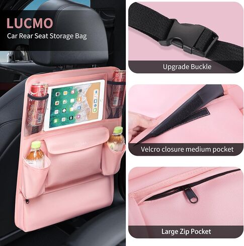 LUCMO Car Backseat Organizer with Touch Screen Tablet Holder,9 Storage Pockets Car Storage Organizer,Car Seat Back Protectors Kick Mats Travel Accessories for Kids-Black in Saudi Arabia