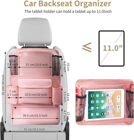 LUCMO Car Backseat Organizer with Touch Screen Tablet Holder,9 Storage Pockets Car Storage Organizer,Car Seat Back Protectors Kick Mats Travel Accessories for Kids-Black in Saudi Arabia