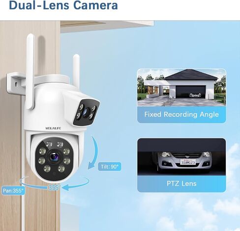WEILAILIFE 【2-Way Audio & Dual Lens Linkage】 4MP Wireless PTZ Security Camera,360° View, 2.4/5GHz WiFi Home Security Cameras with Auto Tracking, IP66 Waterproof in Saudi Arabia