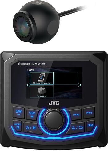 JVC KD-MR305BTS Marine Motorsports 2.7 بوصة شاشة LCD USB بلوتوث AM/FM/Weatherband راديو استقبال الوسائط الرقمية مع كاميرا احتياطية للرؤية الخلفية مقاومة للماء in Saudi Arabia