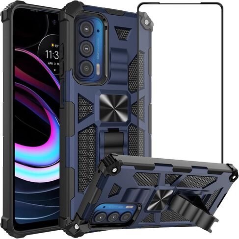 Ailiber Compatible with Motorola Edge 2021 Case, Motorola Edge 2021 Case with Screen Protector, for Magnetic Car Mount, Kickstand Holder, Shockproof Full Body Protective Cover for Moto Edge 2021-Black in Saudi Arabia
