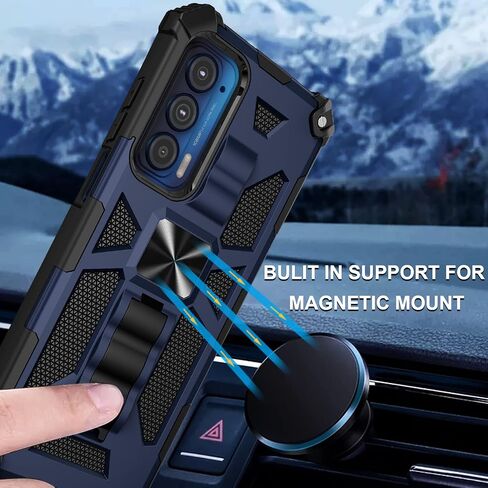Ailiber Compatible with Motorola Edge 2021 Case, Motorola Edge 2021 Case with Screen Protector, for Magnetic Car Mount, Kickstand Holder, Shockproof Full Body Protective Cover for Moto Edge 2021-Black in Saudi Arabia