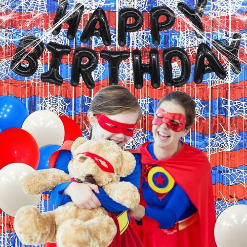 Spider Web Birthday Decorations Spider Backdrop Spider Curtains Spider Red Blue Photo Backdrop for Spider Birthday Party Decorations Spider Party Supplies (2 red) in Saudi Arabia