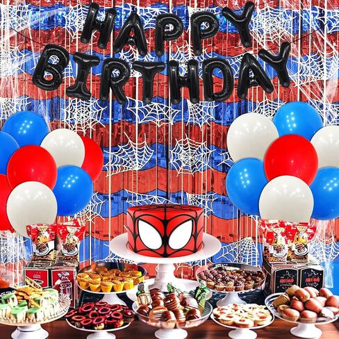 Spider Web Birthday Decorations Spider Backdrop Spider Curtains Spider Red Blue Photo Backdrop for Spider Birthday Party Decorations Spider Party Supplies (2 red) in Saudi Arabia