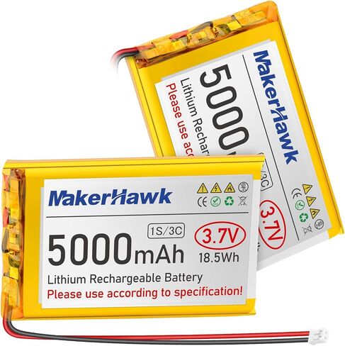 MakerHawk 3.7V 5000mAh LiPo Battery Rechargeable 1S 3C Lithium Polymer Battery with Protection Board Insulated Rubber Tape, PH2.0 Plug for Arduino ESP32 Board RPI Battery Pack UPS (2 Pack) in Saudi Arabia