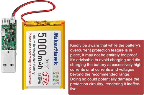 MakerHawk 3.7V 5000mAh LiPo Battery Rechargeable 1S 3C Lithium Polymer Battery with Protection Board Insulated Rubber Tape, PH2.0 Plug for Arduino ESP32 Board RPI Battery Pack UPS (2 Pack) in Saudi Arabia